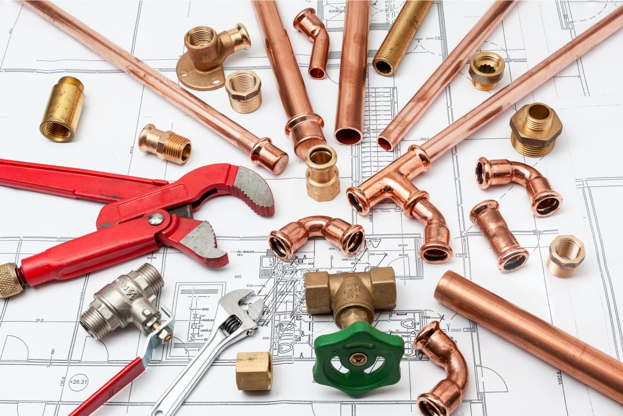Copper pipe fittings and plumbing parts for Boynton Beach, Florida repairs